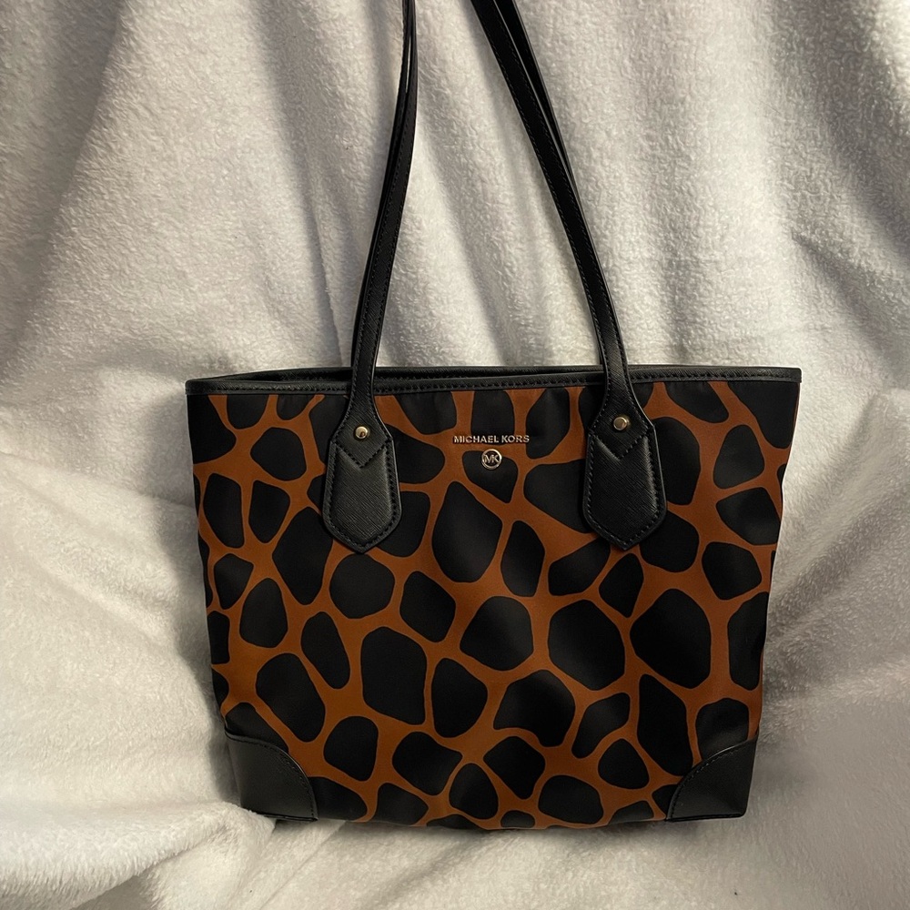Michael Kors Giraffe Print Black and Brown Tote